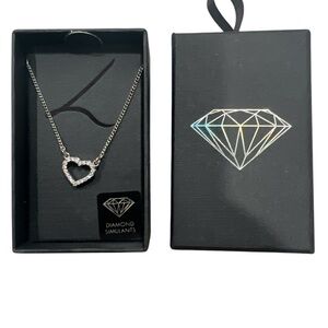 New Elegant Silver Toned Heart Necklace with diamond simulants